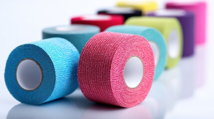 Colorful Sports Tape Rolls for Orthopedic Support in a Clinical Setting With Blurred Background