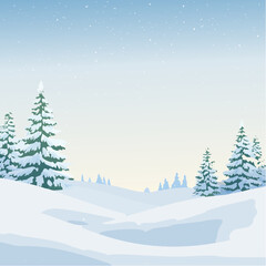 Peaceful Winter Snow Landscape with Pine Trees and Gentle Snowfall Vector Illustration