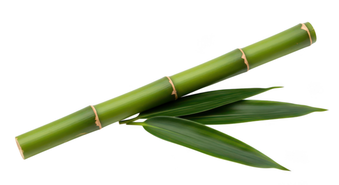Green Bamboo Stalk And Leaves On Black Background