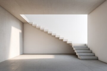 Fototapeta premium Modern concrete staircase ascends into bright open space.