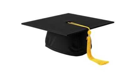 Black graduation cap with a gold tassel symbolizes academic achievement and the culmination of hard work during commencement ceremonies on transparent background