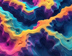 Colorful, layered topography illustration with curving lines and gradients