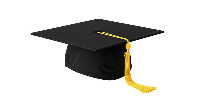 Black graduation cap with a gold tassel symbolizes academic achievement and the culmination of hard work during commencement ceremonies on transparent background