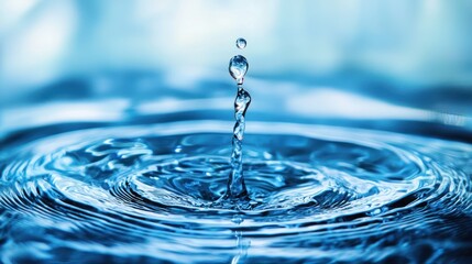 A drop of water splashing into a calm blue pool of water.
