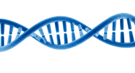 Blue dna double helix structure against a representing genetics research and medical science advancements and biotechnology on transparent background