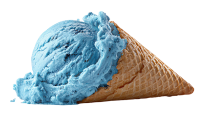 Pink and blue ice cream cone closeup on a soft white isolated background food object