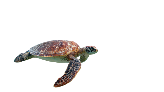 Sea turtle isolated on a white background, a slow brown reptile