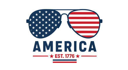 American Patriotic Design with Sunglasses Showing USA Flag Colors and the year 1776 representing the countrys historical foundation and the enduring spirit of freedom