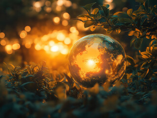 Hopeful Vibes with a Glowing Earth and Gentle Tree Branches at Sunrise