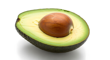 Fresh ripe avocado half with seed on white background