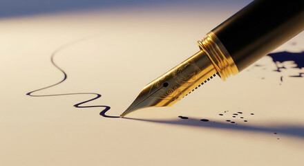 Fountain Pen Writing on Paper with Ink Splatter pen nib