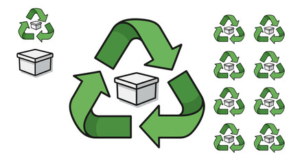 Obraz premium Recycling Symbol with Cardboard Box - Eco-Friendly Packaging Concept.
