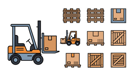 Forklift and Cargo Boxes - A Vector Illustration of Logistics and Transportation.