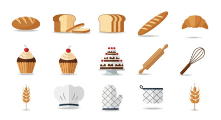 Bakery and Baking Tools Illustration Set for Culinary Designs.