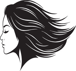 Elegant woman profile silhouette with long flowing hair for beauty salon branding logo isolated PNG with Transparent Background