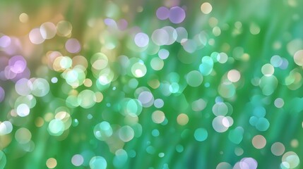 A vibrant, abstract background featuring colorful bokeh circles, a dreamy and ethereal atmosphere with soft green hues, floral rainbow background