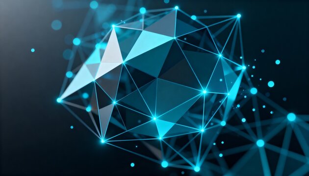 Abstract glowing blue network structure with luminous nodes on dark background, science and technology concept - Powered by Adobe