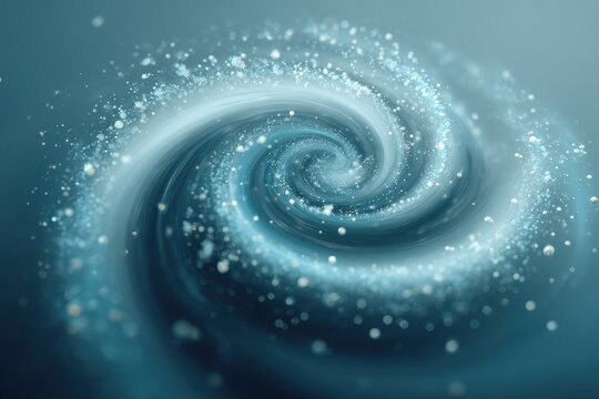 Swirling blue galaxy with glowing particles in a cosmic scene