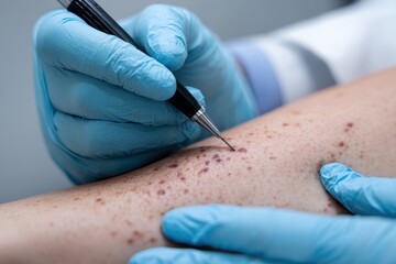Medical professional performs skin testing on a patient's arm in a clinical setting during daytime hours