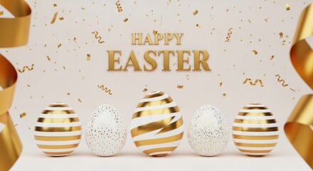 Easter Eggs and Festive Elegance: Celebrating Easter with a touch of elegance, featuring beautifully designed eggs and shimmering golden accents. The image conveys joy, hope.
