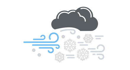 Stylized blizzard icon depicting winter weather with snow cloud and gusts of wind