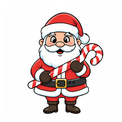 Cute Santa Claus Holding a Big Candy Cane
