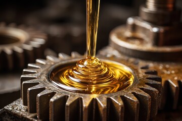 Oil flowing into gear mechanism during maintenance in industrial workshop setting