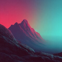 Scenic mountain range with vibrant colors and a starry sky above it