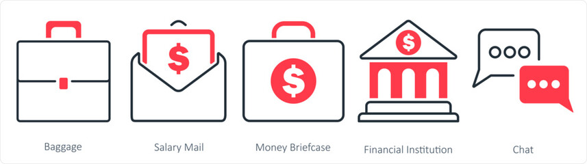 A set of 5 business icon as baggage, salary mail, money briefcase
