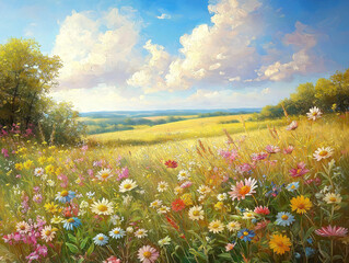 Lush Wildflowers Below Rolling Moody Clouds