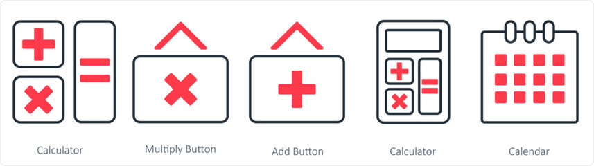 Obraz premium A set of 5 business icon as calculator, multiply button, add button