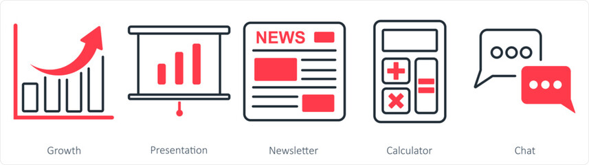 A set of 5 business icon as growth, presentation, newsletter