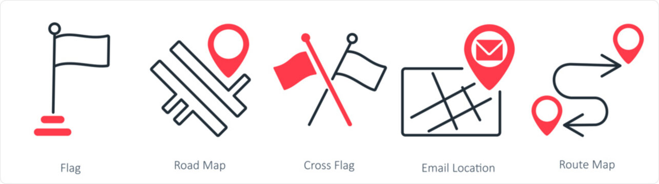 A set of 5 business icon as flag, road map, cross flag