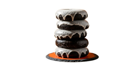 Stack of mini bundt cakes with white glaze isolated on transparent background