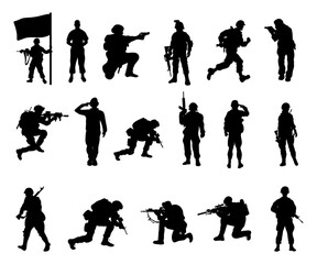 Obraz premium Militery army soldiers with guns silhouette element
