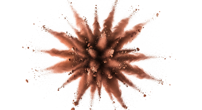 Explosion of red powder paint isolated on transparent background