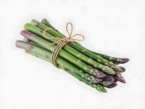 Fresh green asparagus bundle tied with twine vegetable