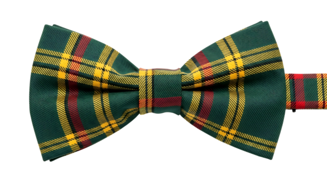 Green plaid bow tie isolated on transparent background