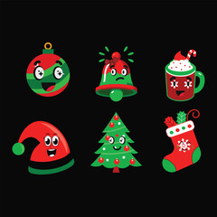 Set of Cute Christmas Holiday Icons Vector Illustration