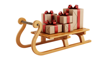 Christmas gifts on sleigh isolated - festive holiday delivery