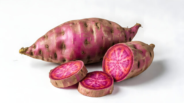 Vibrant Pink Sweet Potatoes Show Off Stunning Colorful Patterns in a Fresh, eye-catching display today.
