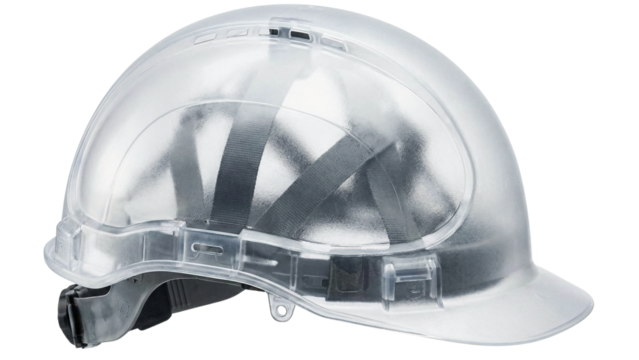 Transparent construction safety hard hat with visible internal suspension system