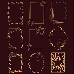 Colorful Set of New Year Elegant Frames, hand-drawn borders with New Year Party Ornament.