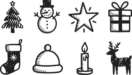 Holiday Season Black and White Hand Drawn Elements