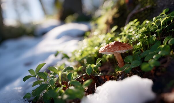 the forest with mushrooms, mods, snow, winter - Powered by Adobe