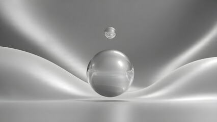 A minimalistic abstract scene featuring smooth metallic or glass-like spheres aligned vertically.