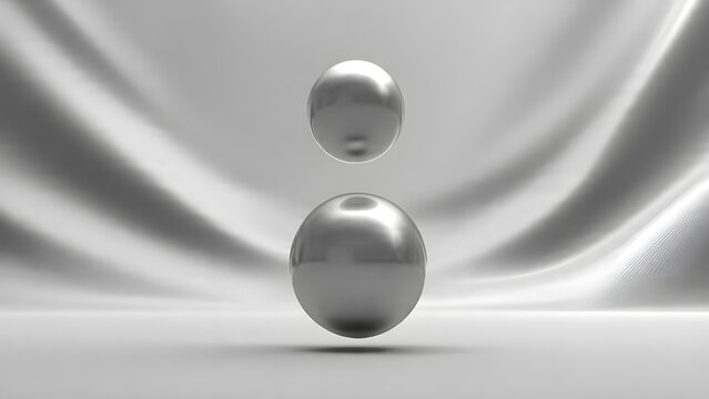 A minimalistic abstract scene featuring smooth metallic or glass-like spheres aligned vertically. - Powered by Adobe
