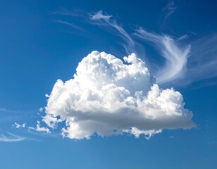 Close-up of fluffy white cloud with wisps, set against bright blue sky