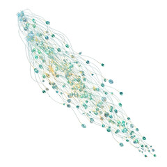 Obraz premium Abstract teal and gold beaded strings creating a festive and elegant ethereal effect with a black background perfect for graphic design and creative projects