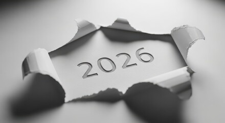 Torn paper revealing the year 2026 a concept for future planning anticipation and looking forward to the new year